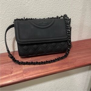 Tory Burch Matte Black Fleming Purse Small